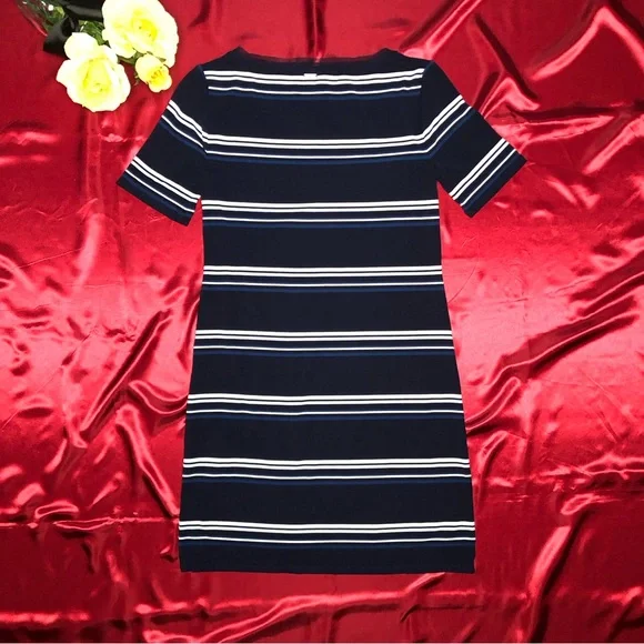 ⭐️NEW⭐️White House Black Market (WHBM) Short Sleeve Stripe Knit Shift Dress - Picture 7 of 12